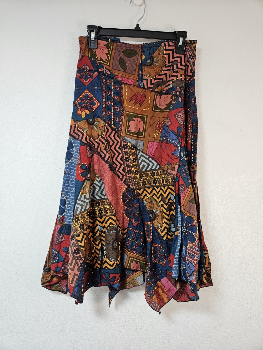 The Pyramid Collection Patchwork Geometric Maxi Skirt in Blue & Red Size Small